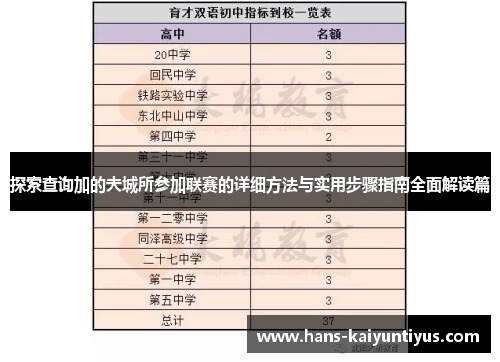 探索查询加的夫城所参加联赛的详细方法与实用步骤指南全面解读篇